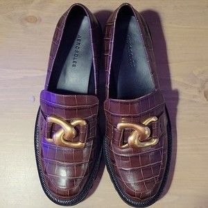 Women's AEROSOLES Brown Croc Print Lilia Platform Chunky Heel Loafers Size 10.5